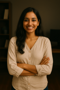 Priya Nair, Marketing & Digital Outreach Lead at Smart Serve Auto Garage, smiling confidently in a professional indoor setting.
